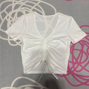 SHEIN White Ruched Drawstring Crop Top